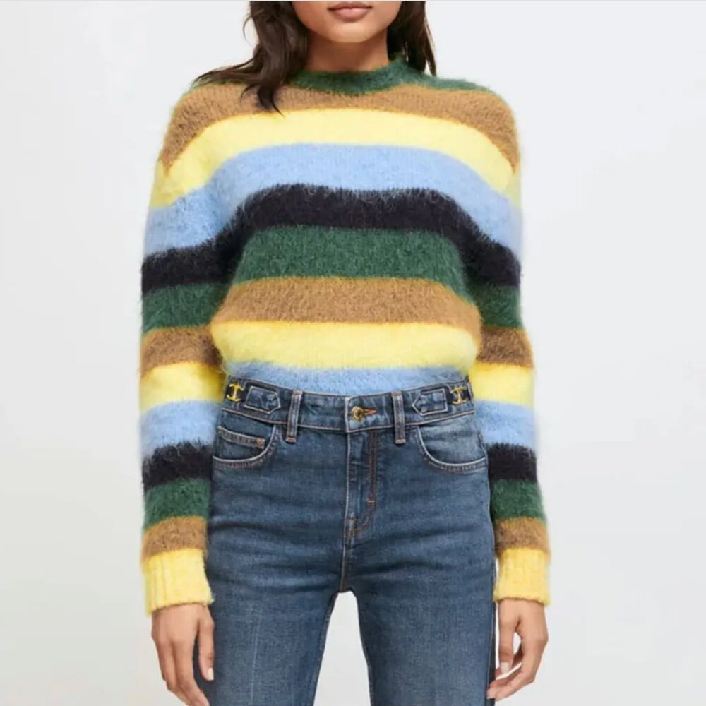 Maje Monsieur Striped Mohair Sweater, size 1